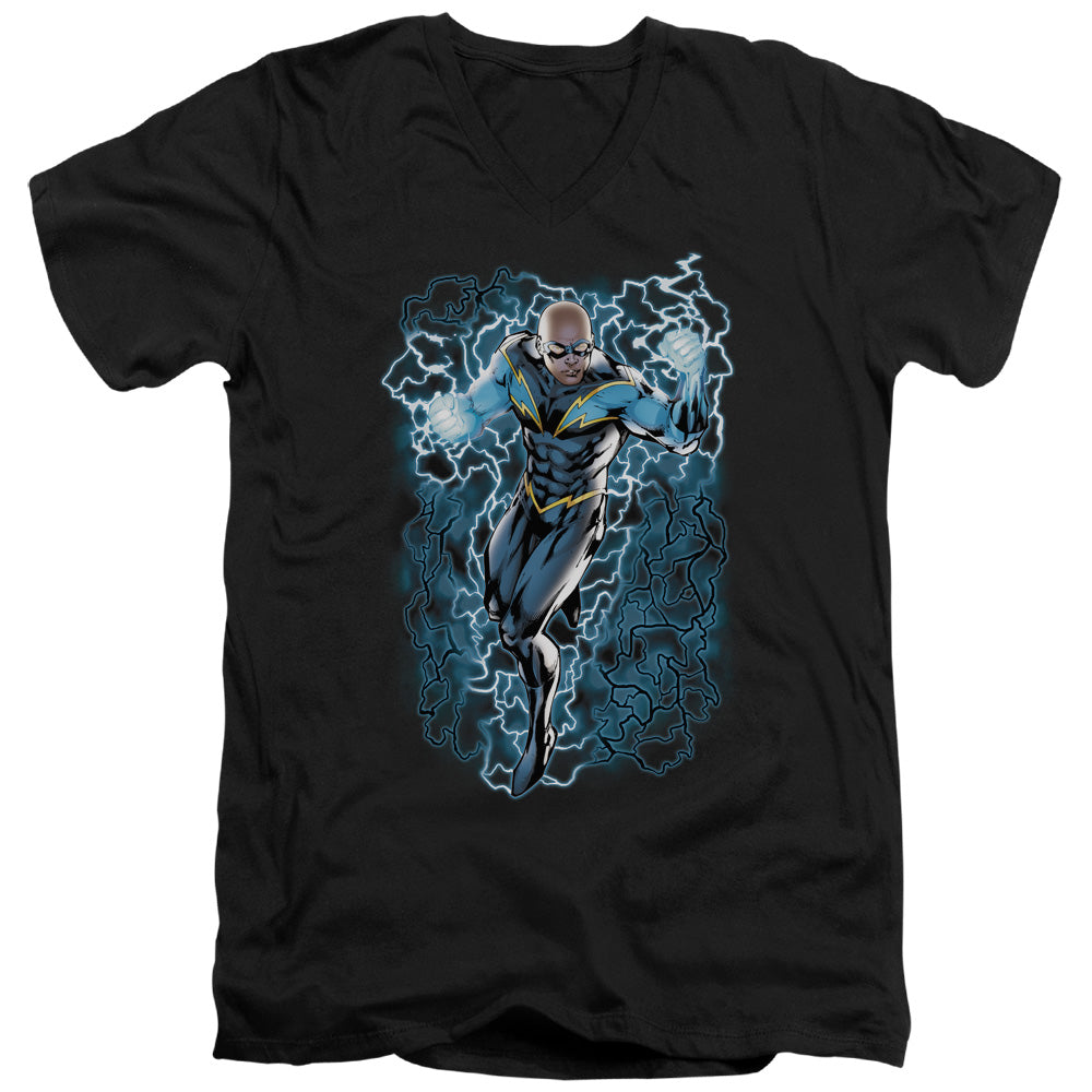 Justice League Black Lightning Bolts Mens Slim Fit V-Neck T Shirt Black