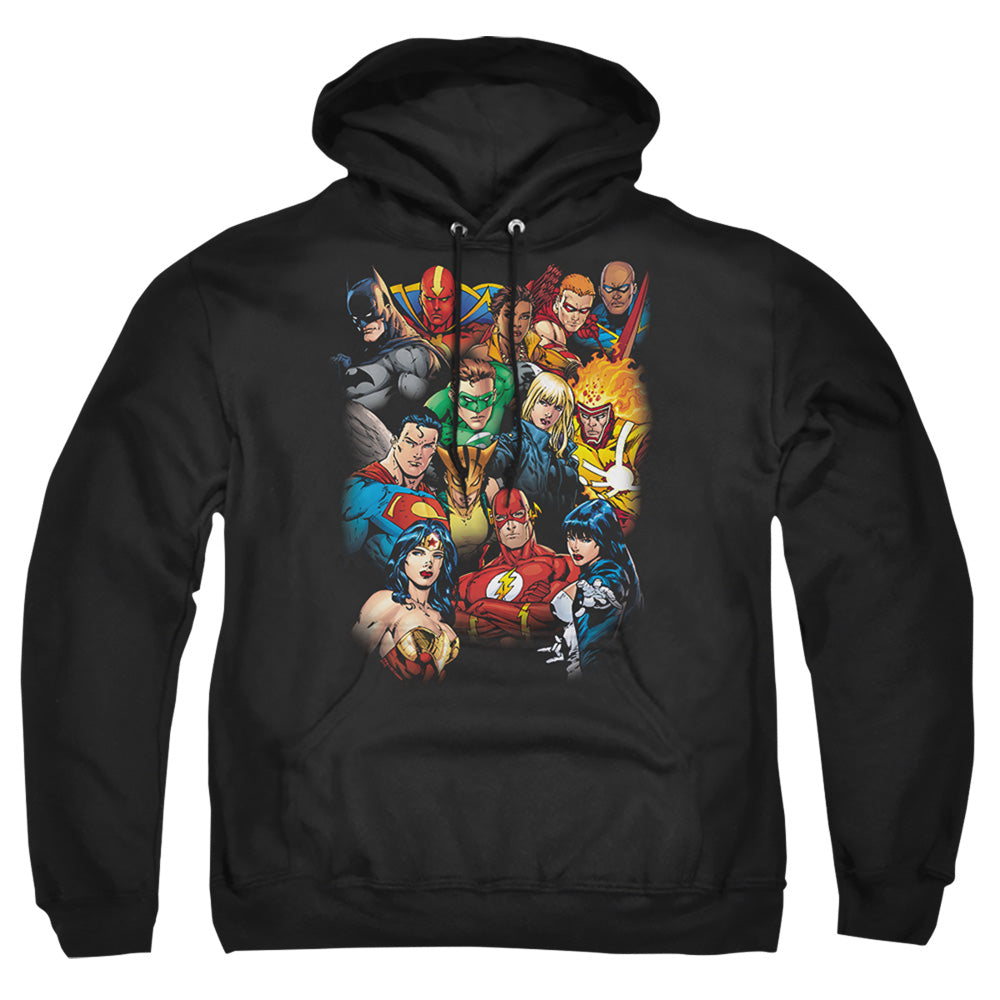 Justice League Of America The League'S All Here Mens Hoodie Black
