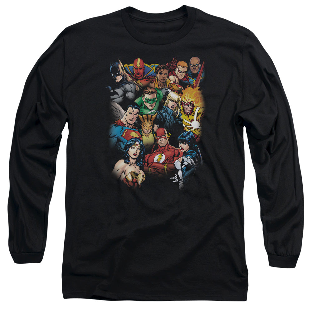 Jla The Leagues All Here Mens Long Sleeve Shirt Black Officially Licensed