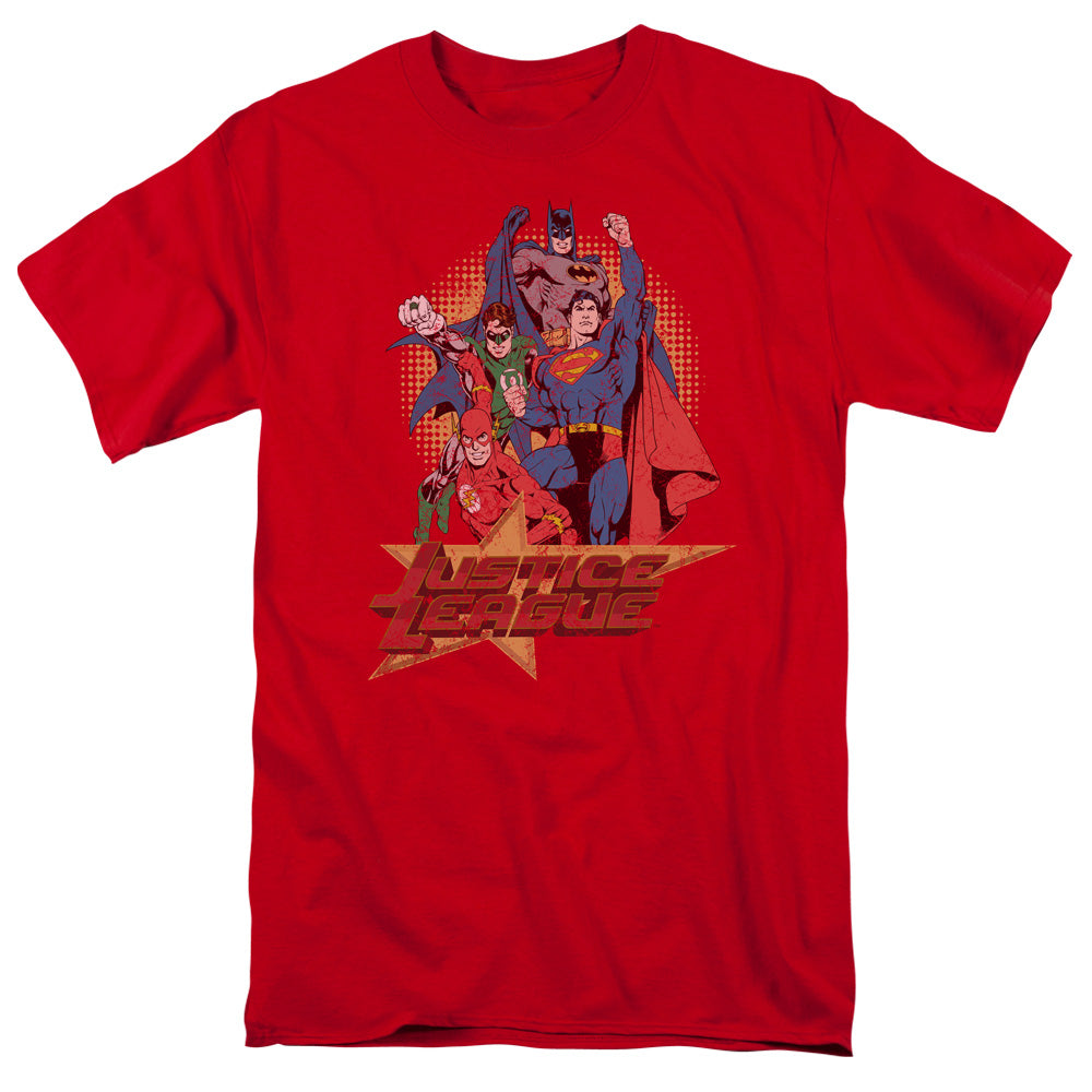 Justice League Of America Raise Your Fist Mens T Shirt Red