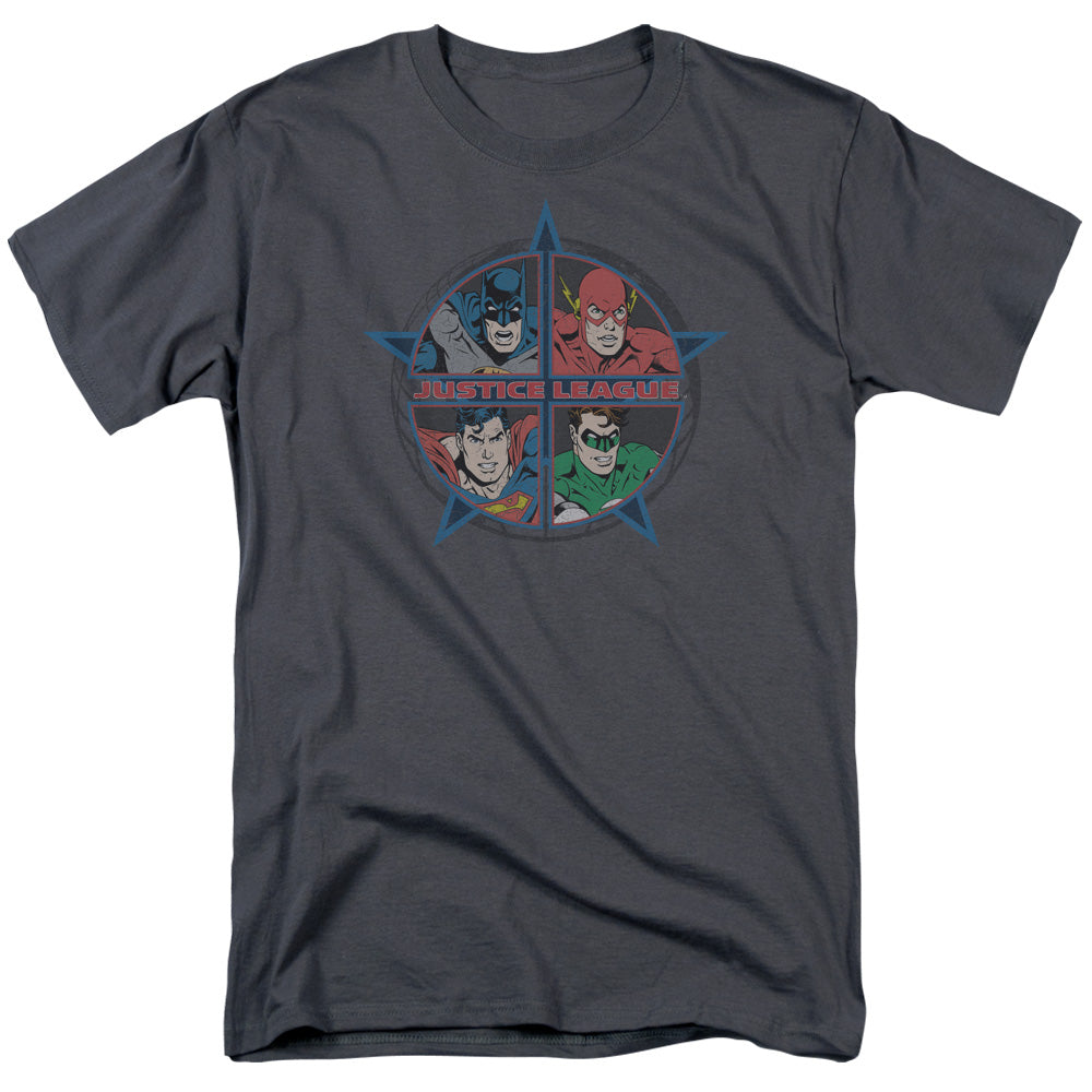 Justice League Of America Four Heroes Mens T Shirt Charcoal