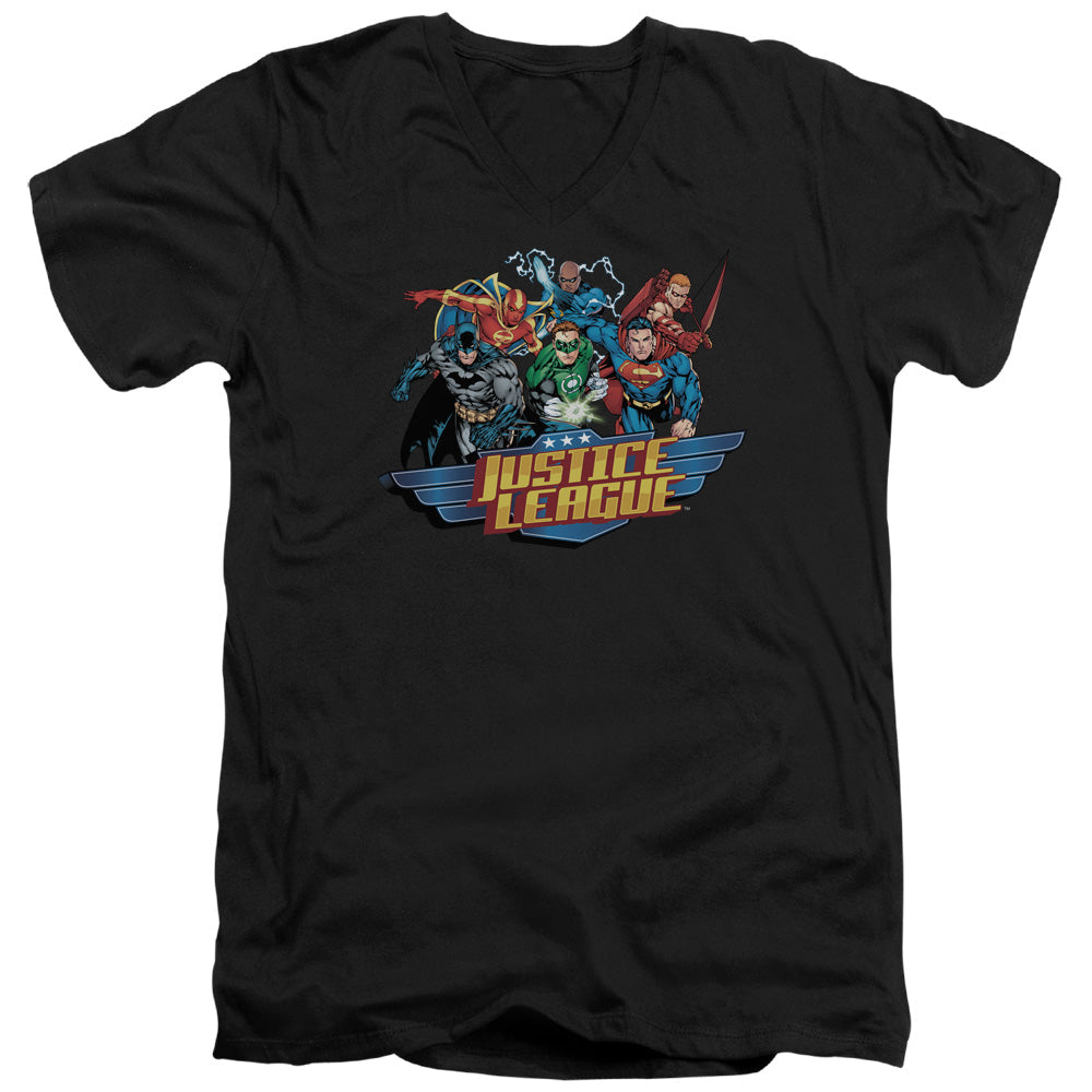 Justice League Ready to Fight Mens Slim Fit V-Neck T Shirt Black