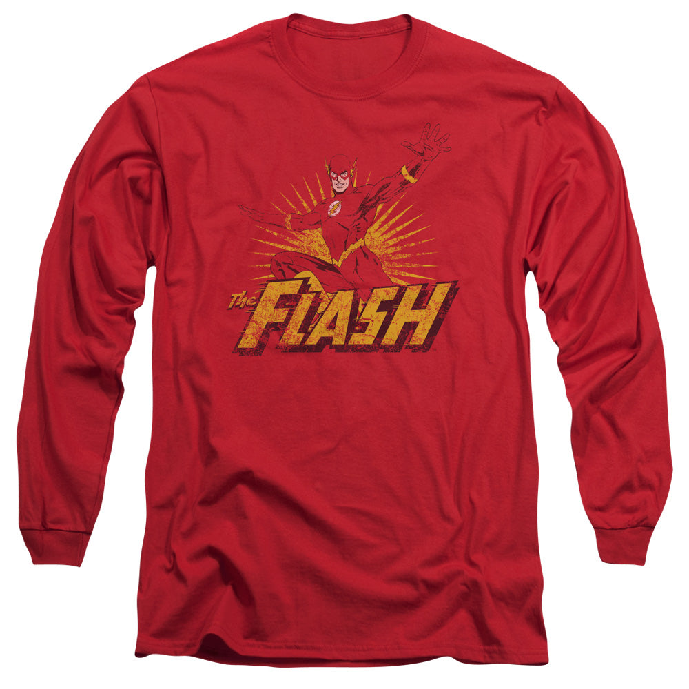 Jla Flash Rough Distress Mens Long Sleeve Shirt Red Officially Licensed