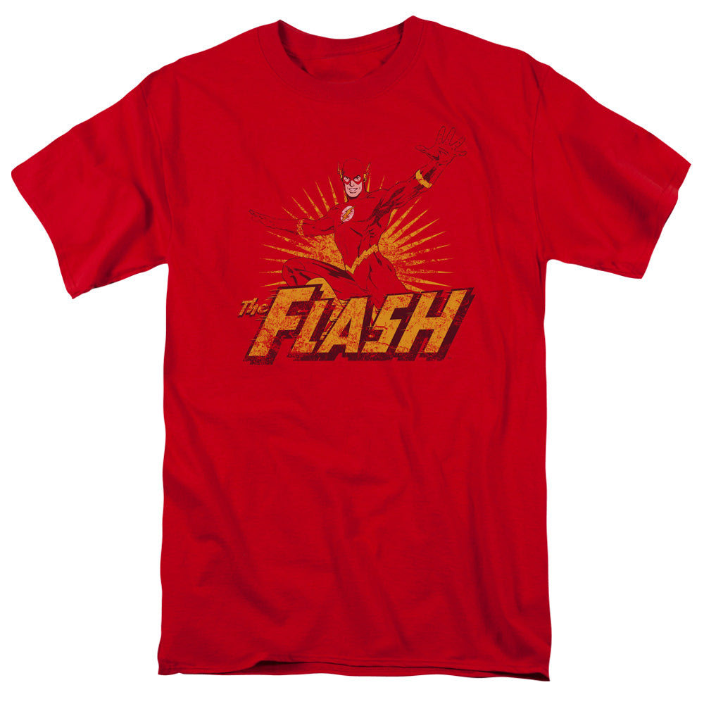 Justice League Of America Flash Rough Distress Mens T Shirt Red