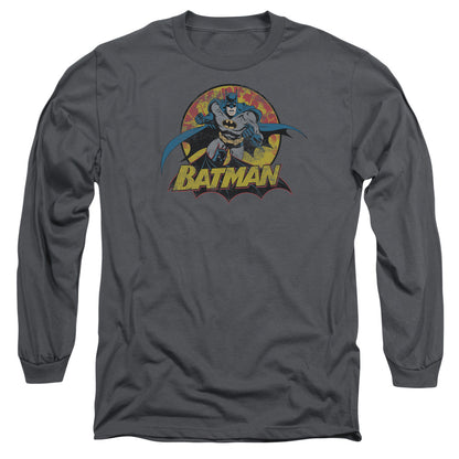 Jla Batman Rough Distress Mens Long Sleeve Shirt Charcoal Officially Licensed