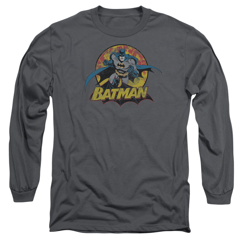Justice League Batman Rough Distress Mens Long Sleeve Shirt Charcoal