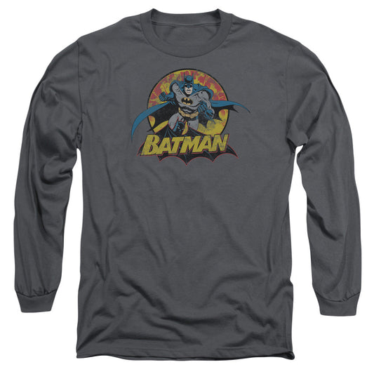 Justice League Batman Rough Distress Mens Long Sleeve Shirt Charcoal