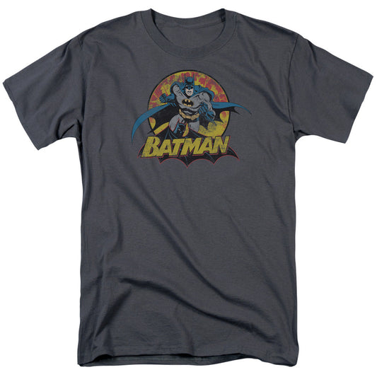 Justice League Of America Batman Rough Distress Mens T Shirt Charcoal