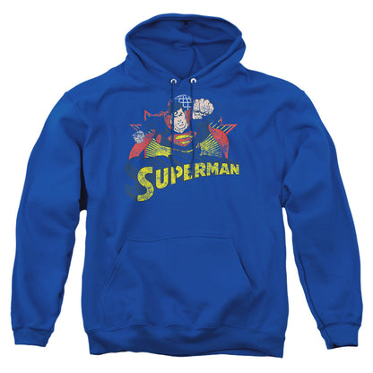 Justice League Of America Superman Rough Distress Mens Hoodie Royal Blue