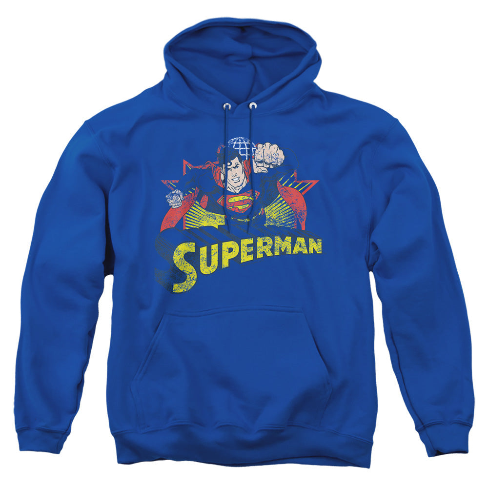 Justice League Of America Superman Rough Distress Mens Hoodie Royal