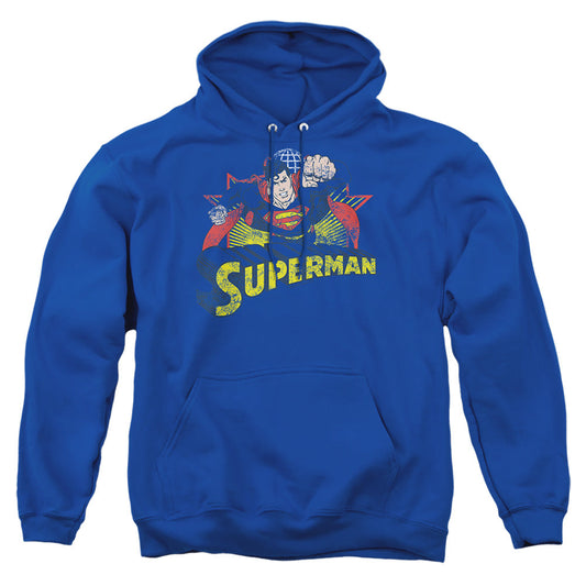 Justice League Of America Superman Rough Distress Mens Hoodie Royal Blue
