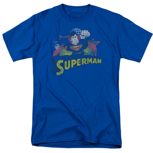 Justice League Superman Rough Distress Mens T Shirt Royal Blue
