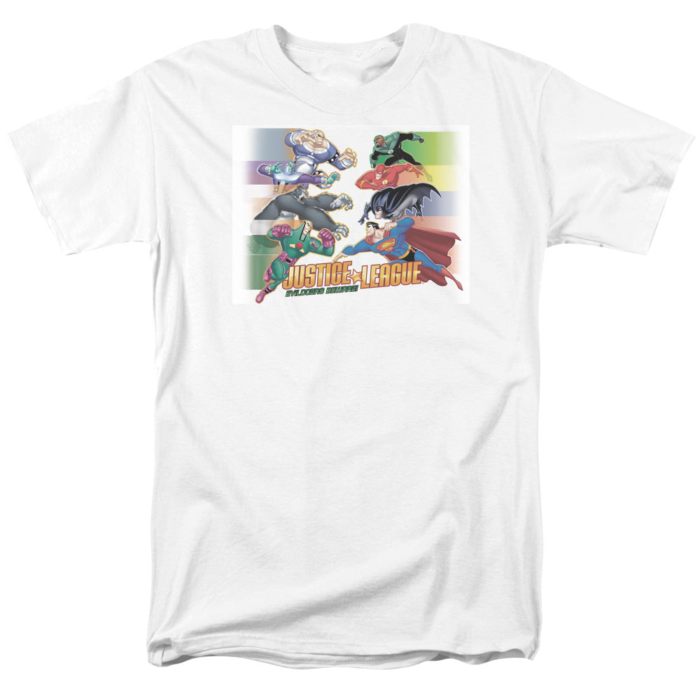 Justice League Of America Evildoers Beware Mens T Shirt White