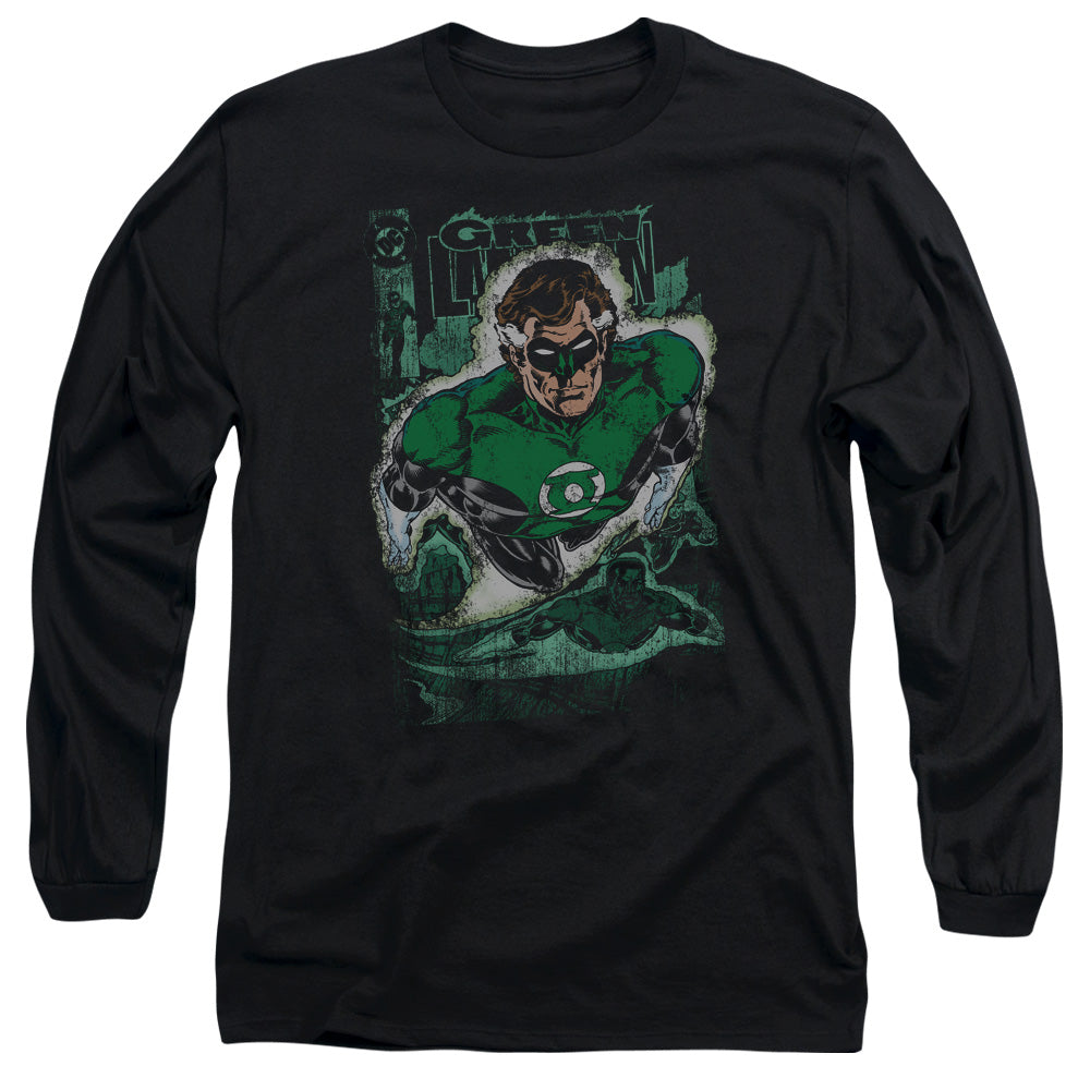 Jla Green Lantern #1 Distress Mens Long Sleeve Shirt Black Officially Licensed