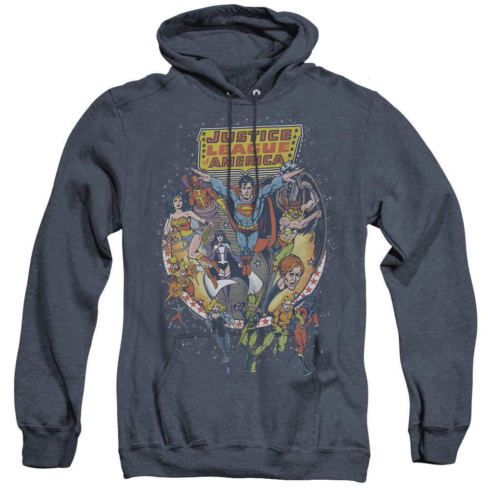 Justice League Star Group Heather Mens Hoodie Navy Blue