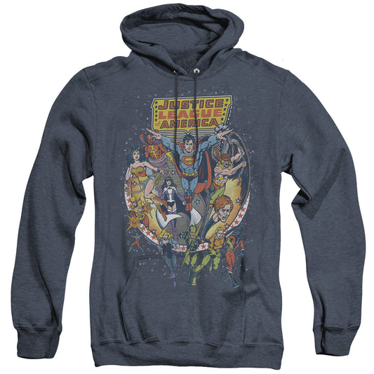 Justice League Star Group Heather Mens Hoodie Navy Blue