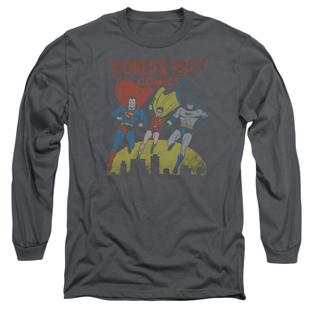 Jla Worlds Best Mens Long Sleeve Shirt Charcoal Officially Licensed