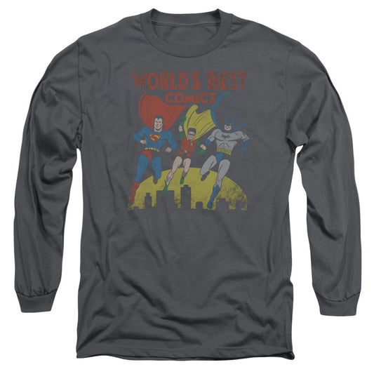 Justice League Worlds Best Mens Long Sleeve Shirt Charcoal