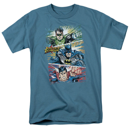 Justice League Action Frames Mens T Shirt Slate