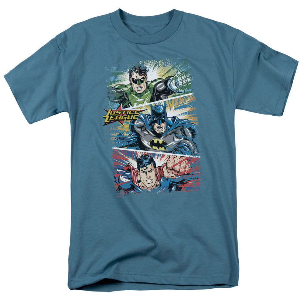 Justice League Action Frames Mens T Shirt Slate