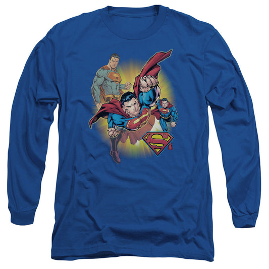 Dc Superman Superman Collage Mens Long Sleeve Shirt Royal Officially Licensed