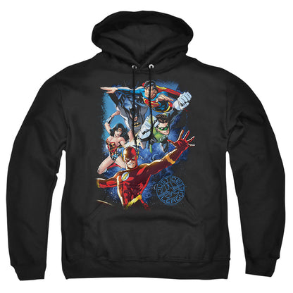 Justice League Of America Galactic Attack Color Mens Hoodie Black