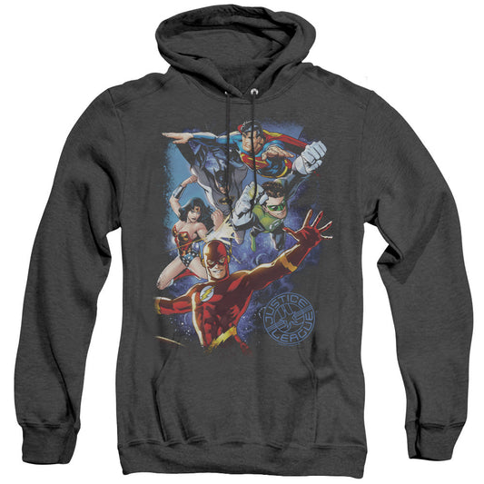 Justice League Of America Galactic Attack Color Heather Mens Hoodie Black