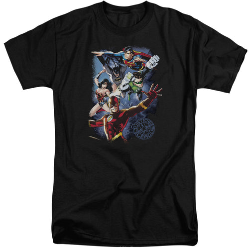 Justice League Galactic Attack Color Mens Tall T Shirt Black