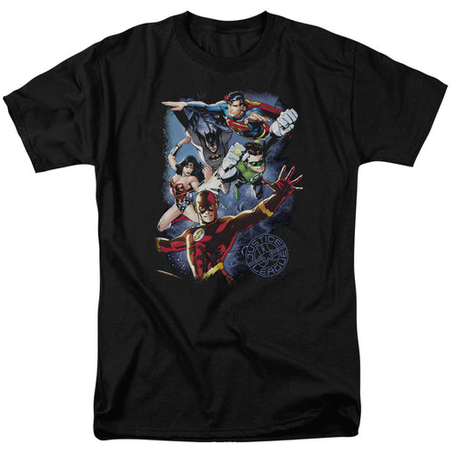 Justice League Of America Galactic Attack Color Mens T Shirt Black