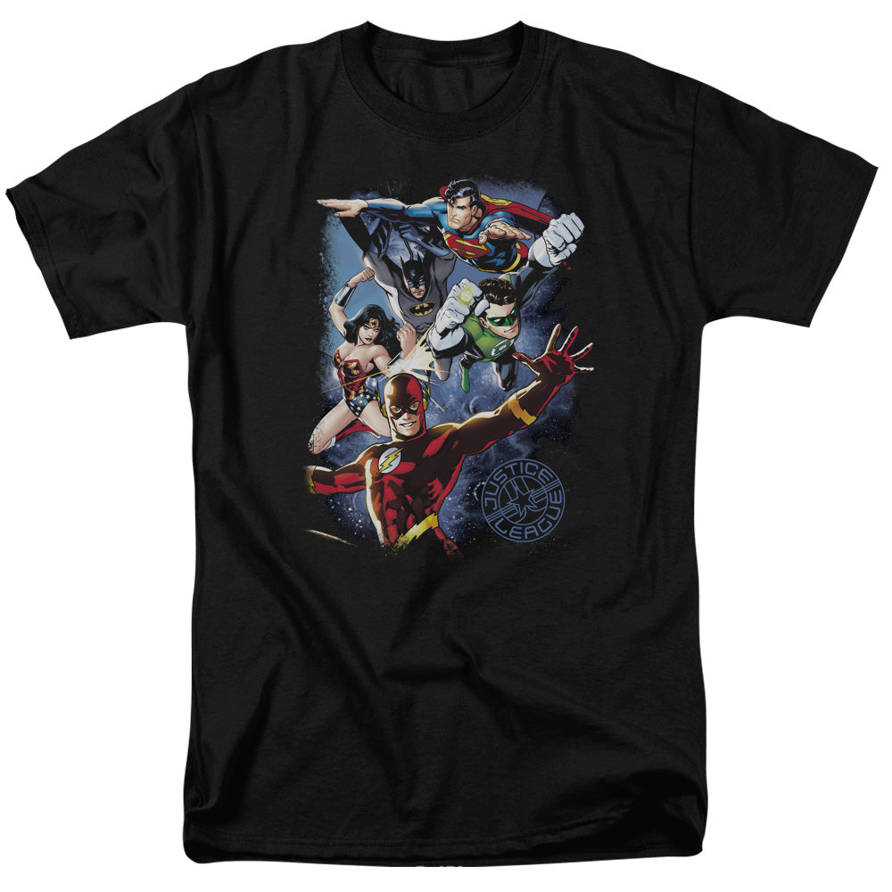 Justice League Galactic Attack Color Mens T Shirt Black
