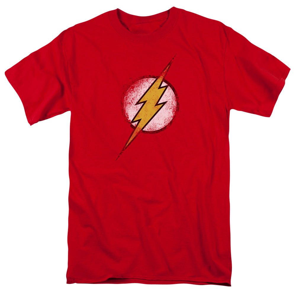 Justice League Of America Destroyed Flash Logo Mens T Shirt Red