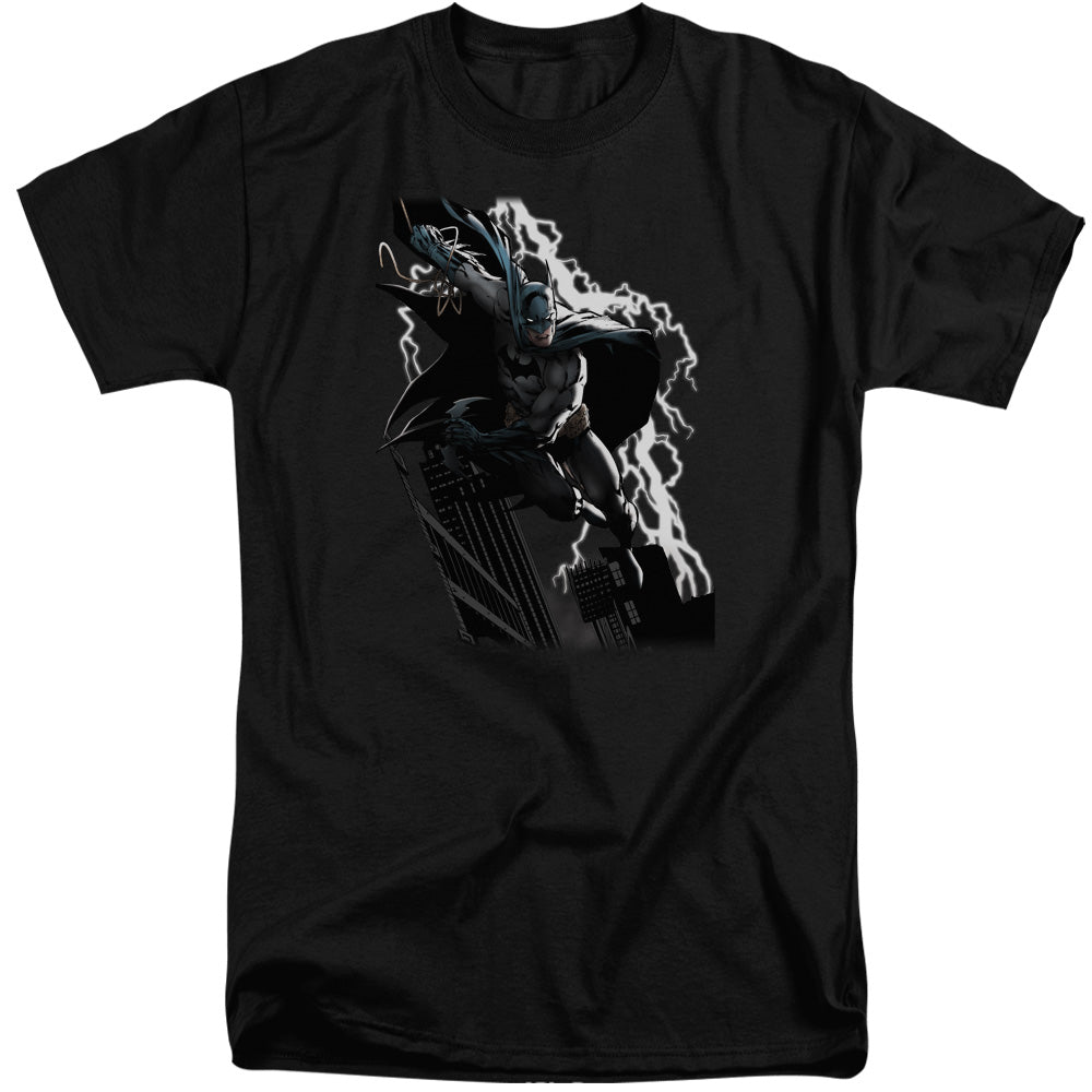 Justice League Lighting Crashes Mens Tall T Shirt Black