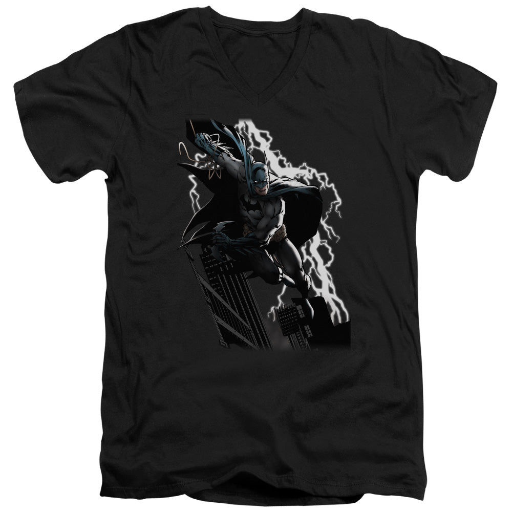 Justice League Lighting Crashes Mens Slim Fit V-Neck T Shirt Black