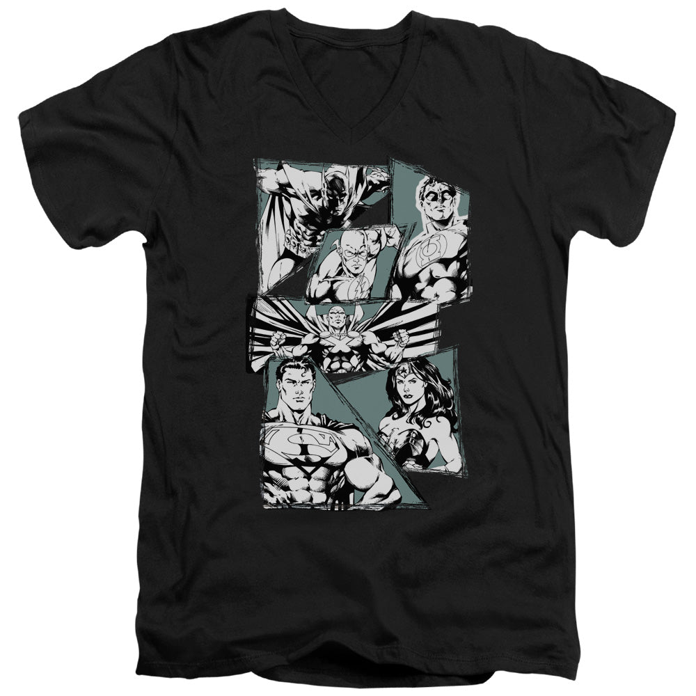 Justice League a Mighty League Mens Slim Fit V-Neck T Shirt Black