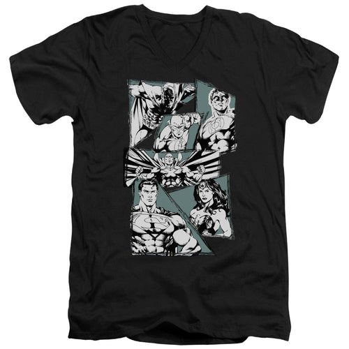 Justice League a Mighty League Mens Slim Fit V-Neck T Shirt Black