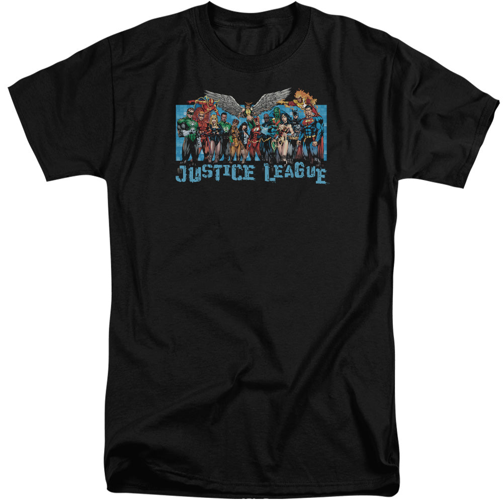 Justice League League Lineup Mens Tall T Shirt Black