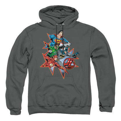 Justice League Of America Starburst Mens Hoodie Charcoal