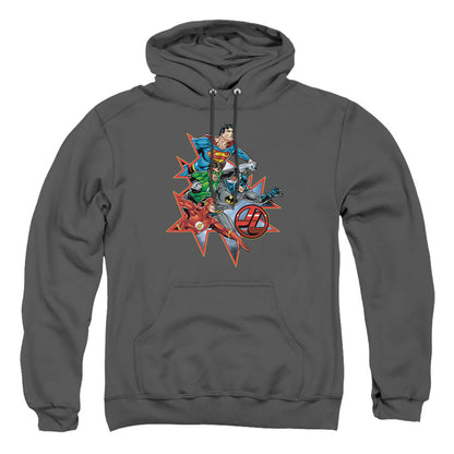 Justice League Of America Starburst Mens Hoodie Charcoal