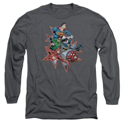 Jla Starburst Mens Long Sleeve Shirt Charcoal Officially Licensed