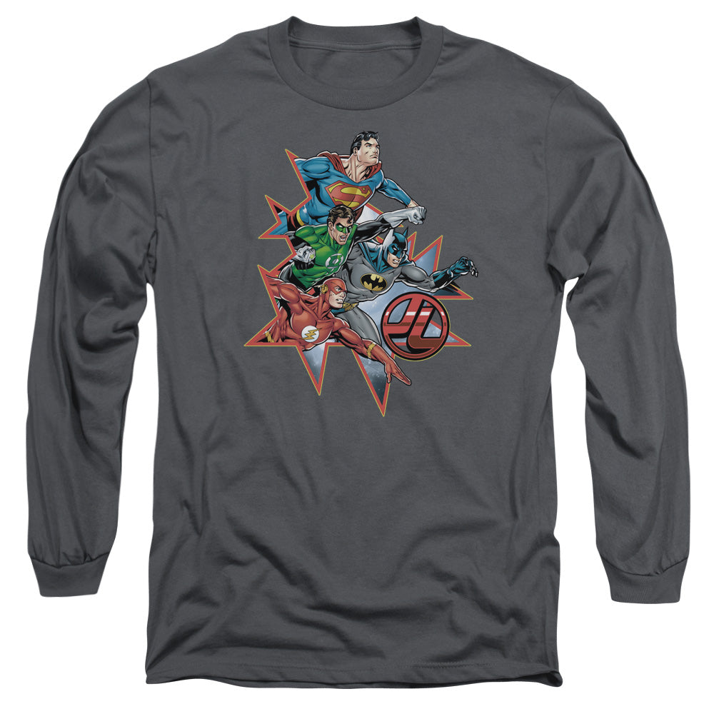 Jla Starburst Mens Long Sleeve Shirt Charcoal Officially Licensed