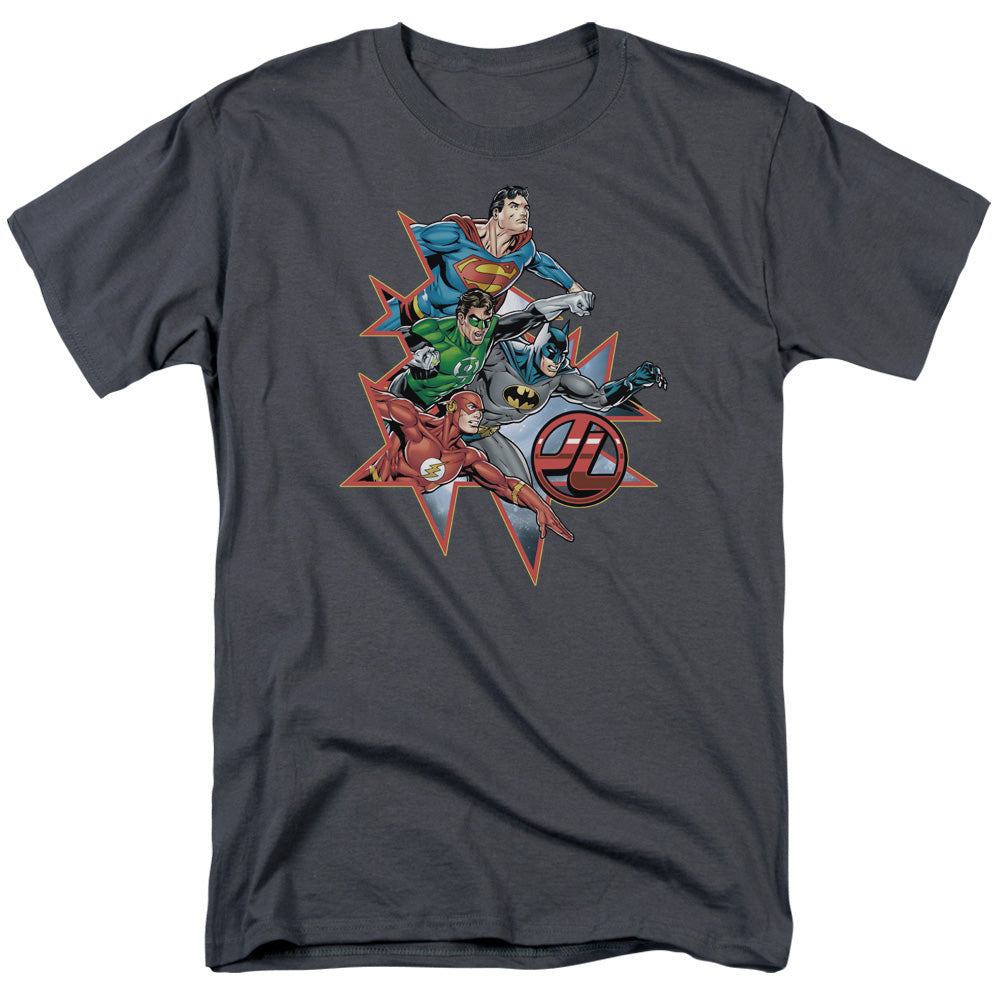 Justice League Of America Starburst Mens T Shirt Charcoal