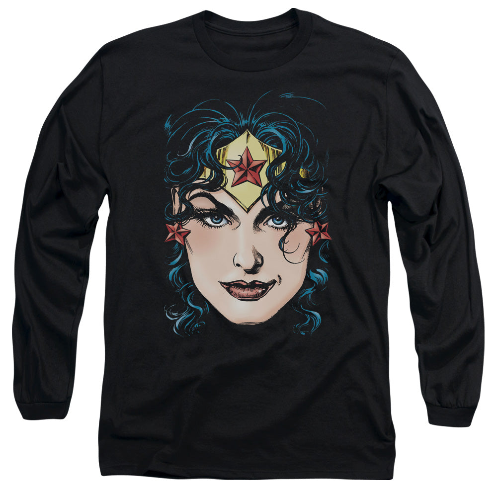 Dco Justice League Of America Wonder Woman Head Mens Long Sleeve Shirt Black Officially Licensed
