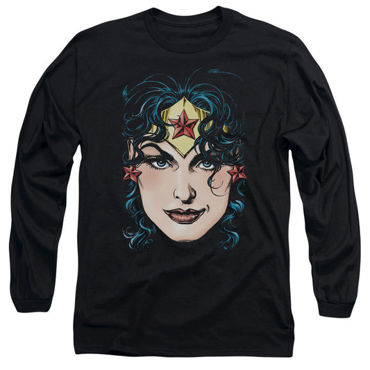 DCO Justice League Wonder Woman Head Mens Long Sleeve Shirt Black