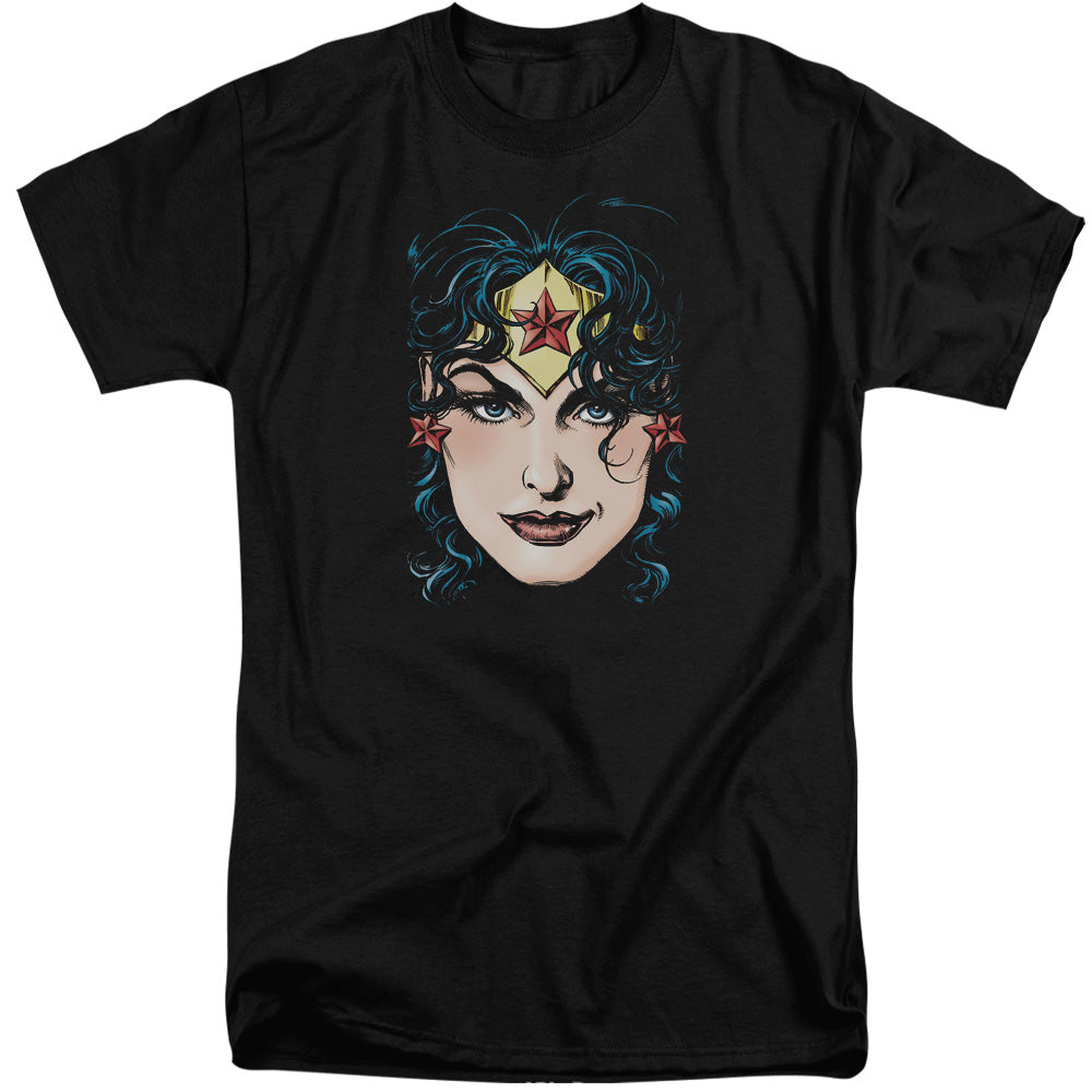 DCO Justice League Wonder Woman Head Mens Tall T Shirt Black