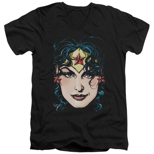DCO Justice League Wonder Woman Head Mens Slim Fit V-Neck T Shirt Black