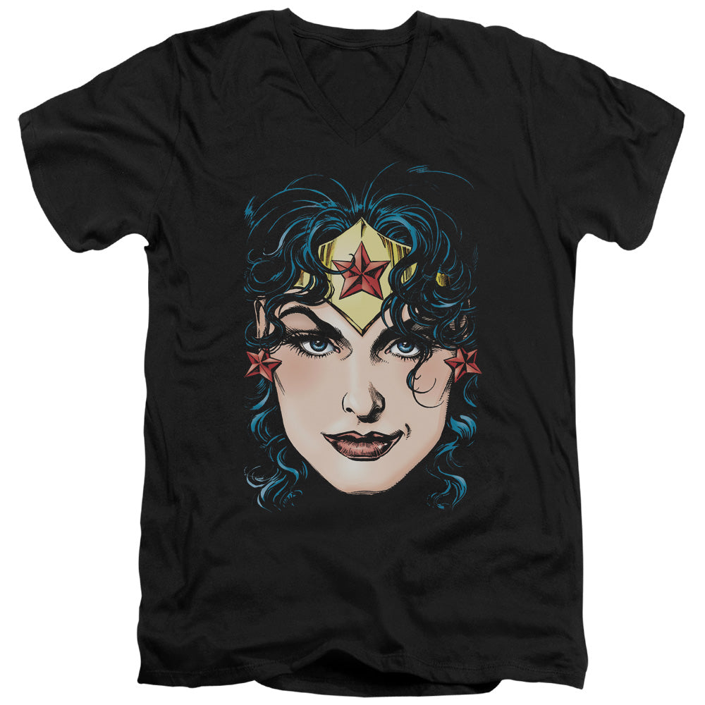 DCO Justice League Wonder Woman Head Mens Slim Fit V-Neck T Shirt Black