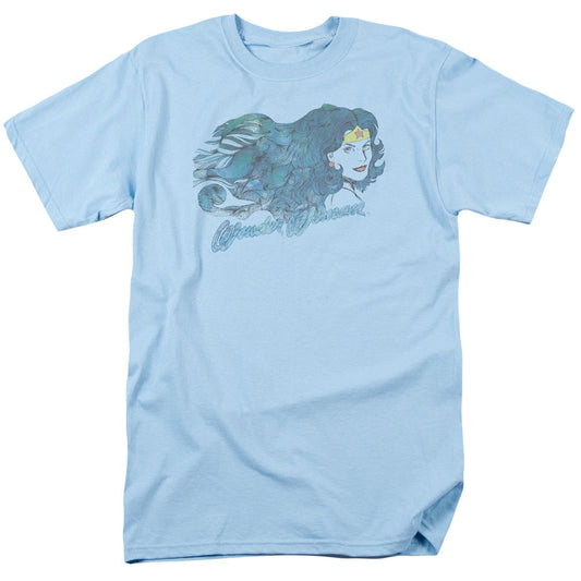 Justice League Of America Watercolor Hair Mens T Shirt Light Blue
