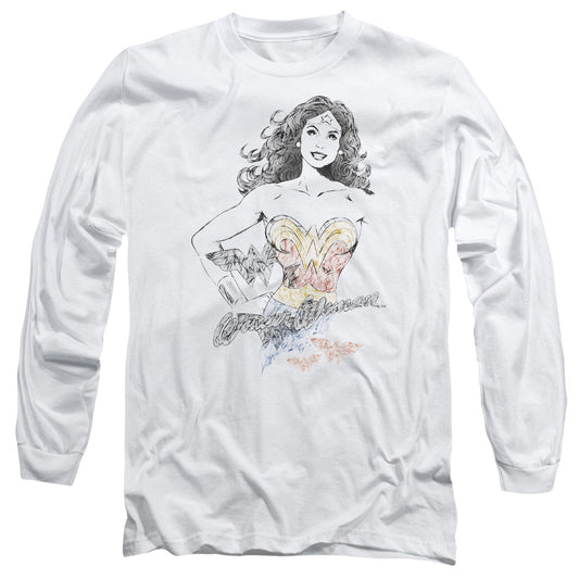 Dco Justice League Of America Wonder Squiggles Mens Long Sleeve Shirt White Officially Licensed