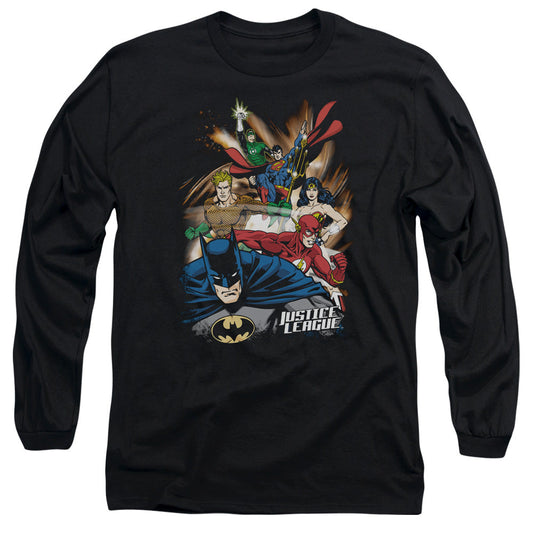Jla Starburst Mens Long Sleeve Shirt Black Officially Licensed