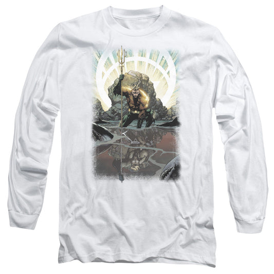 Jla Brightest Day Aquaman Mens Long Sleeve Shirt White Officially Licensed